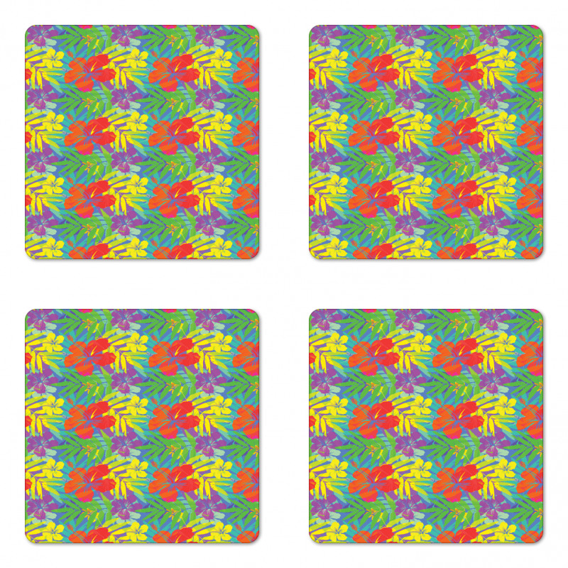 Abstract Vibrant Hibiscus Coaster Set Of Four