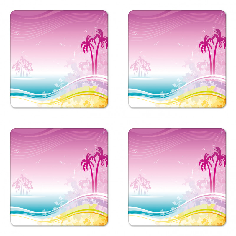 Fantasy Beach Island Coast Coaster Set Of Four