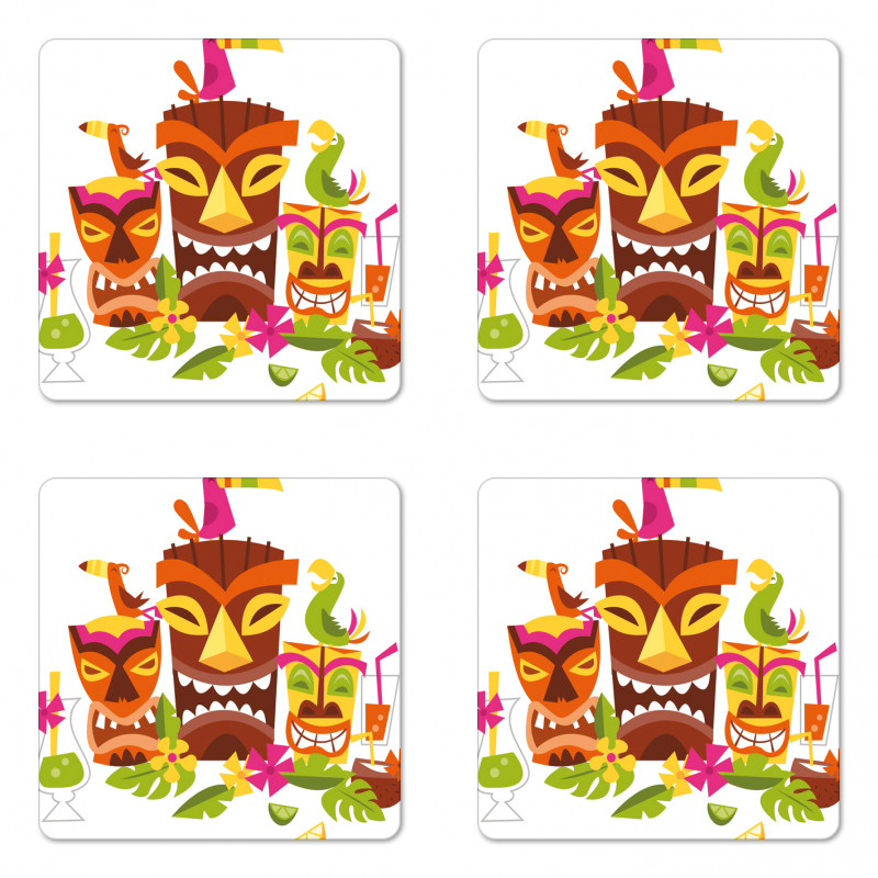 Tiki Masks Drinks Birds Coaster Set Of Four