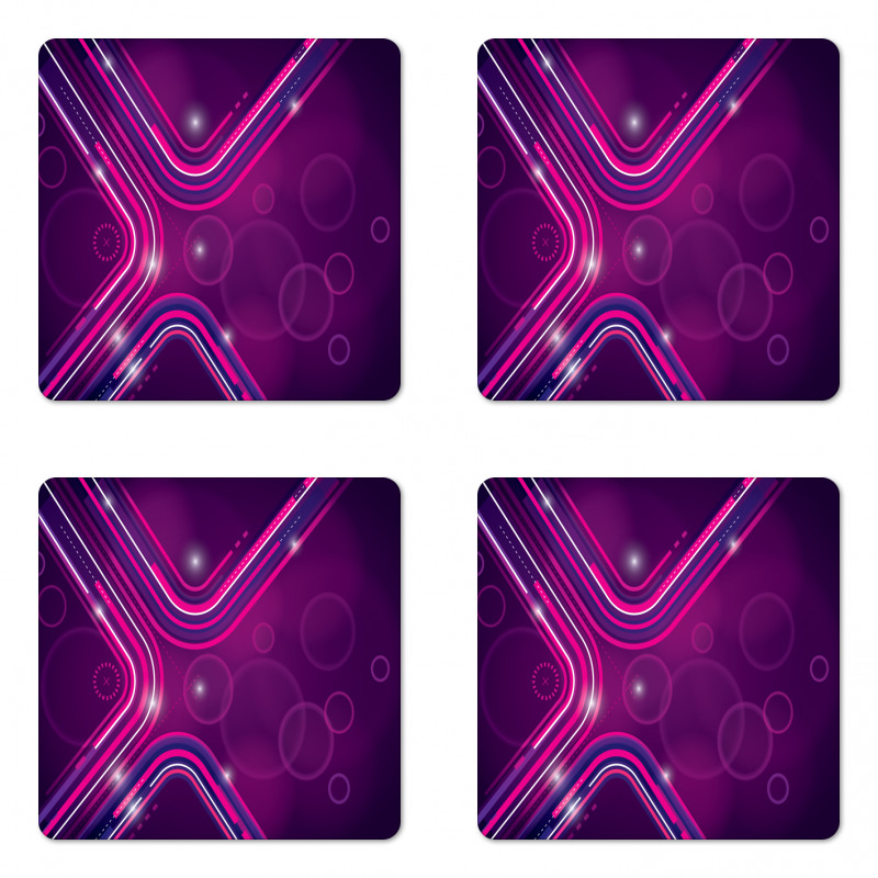 Purple Lines Circles Coaster Set Of Four