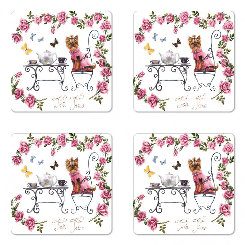 Terrier in Pink Dress Coaster Set Of Four