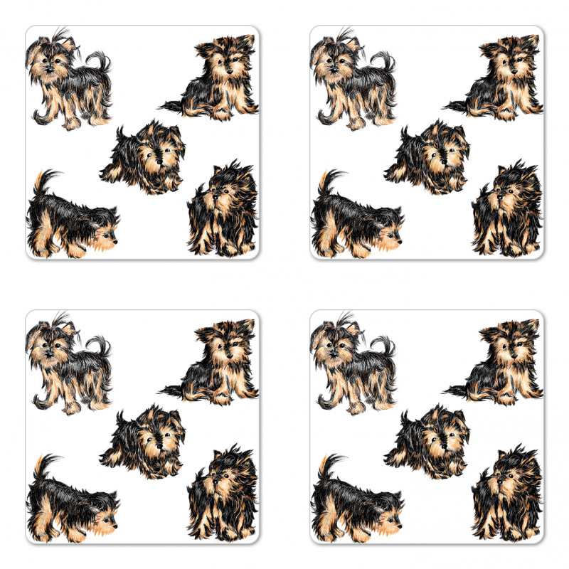 Terrier Cartoon Coaster Set Of Four