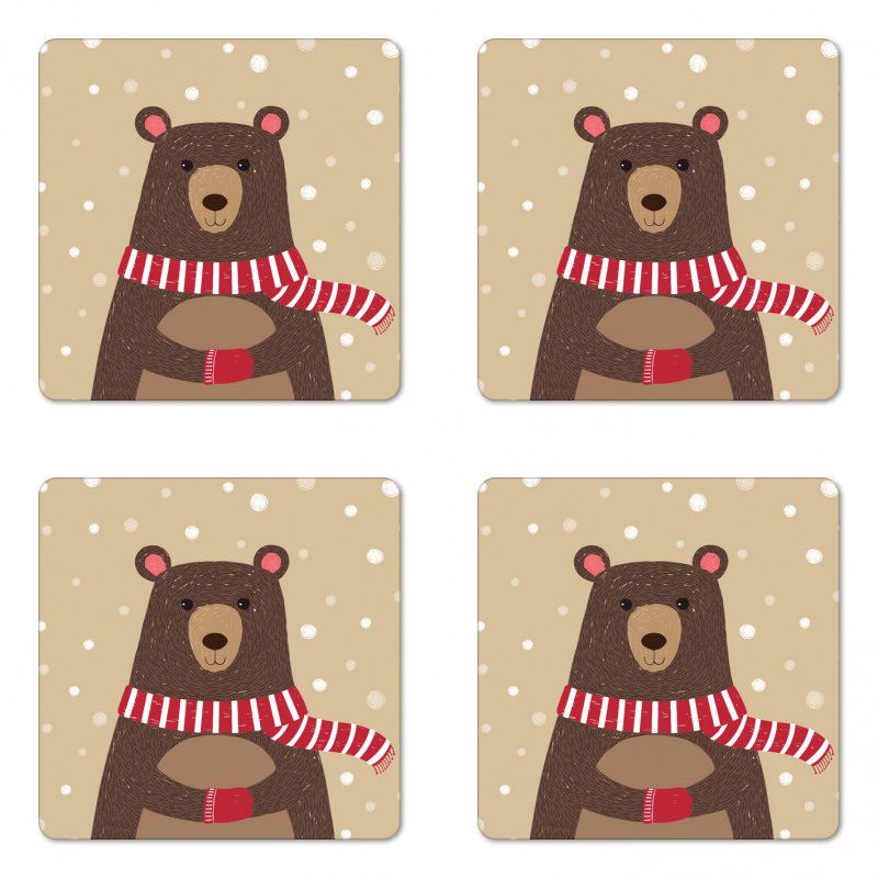 Bear Red Scarf Coaster Set Of Four