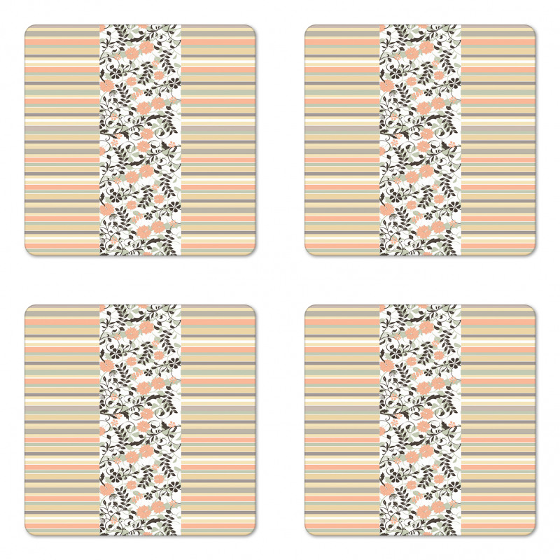 Floral Ornate and Stripes Coaster Set Of Four