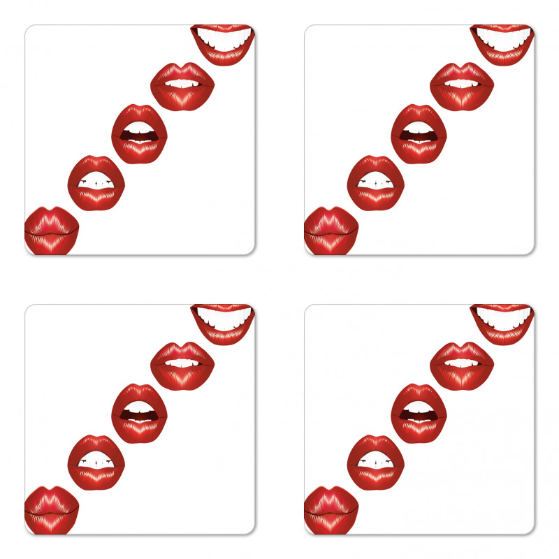 Vivid Full Red Lips Feminine Coaster Set Of Four