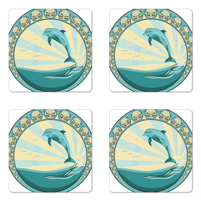 Mammal Jumping out Sea Coaster Set Of Four