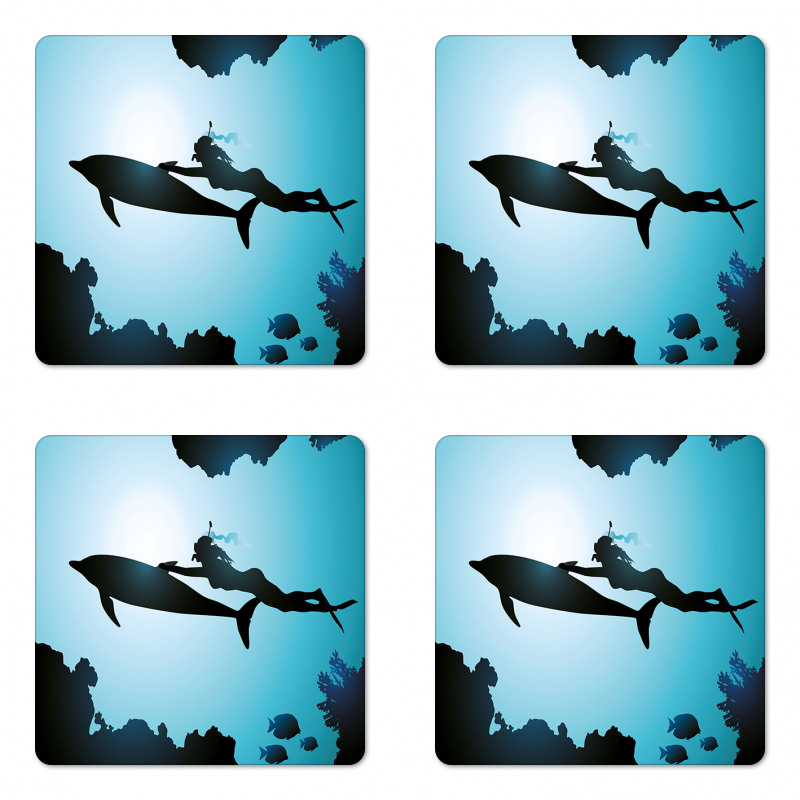 Diver Girl with Dolphin Coaster Set Of Four