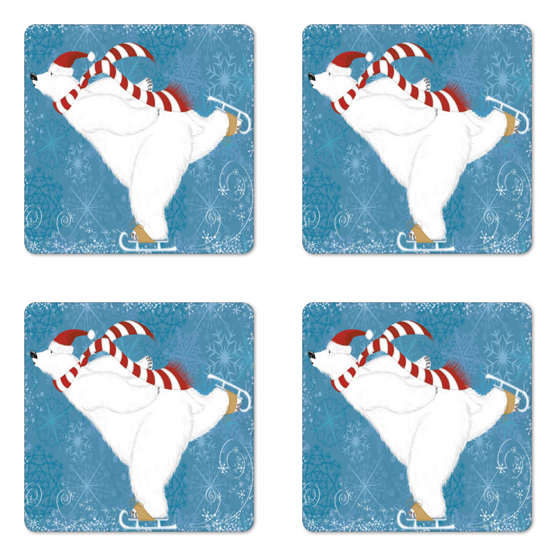 Ice Skating Polar Bear Coaster Set Of Four