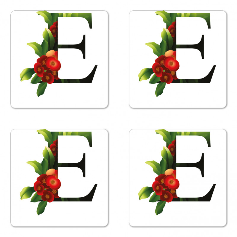 Alphabet Red Blooms Coaster Set Of Four