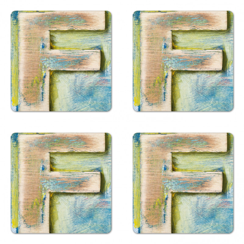 Worn Uppercase F Type Coaster Set Of Four