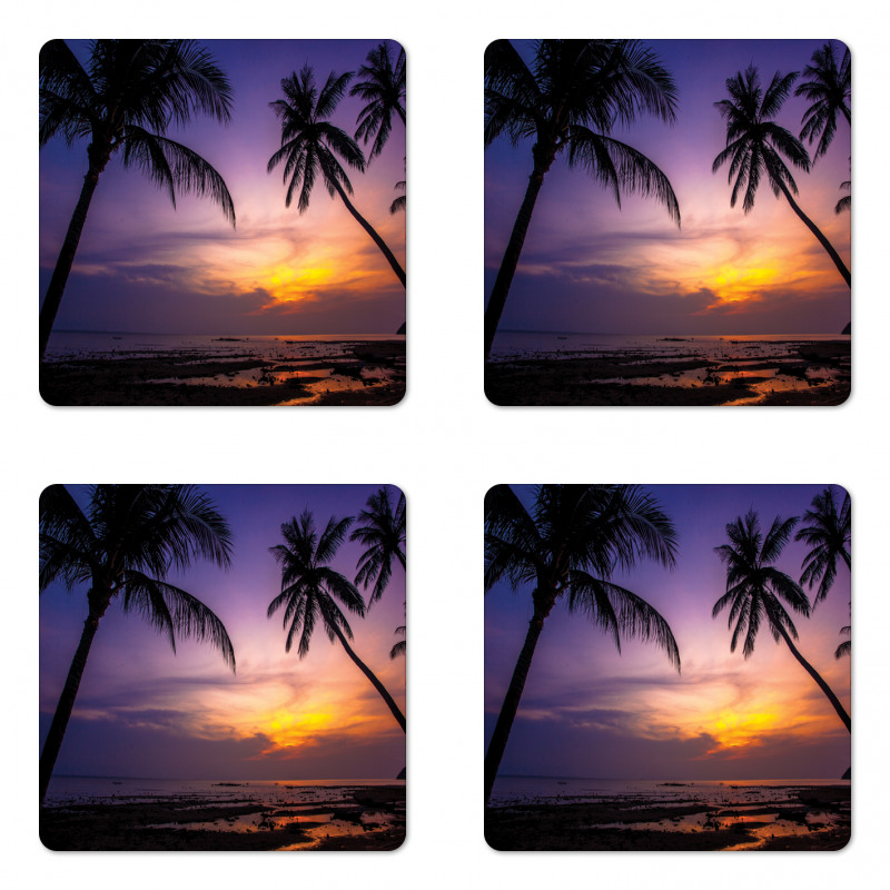 Vivid Twilight Palm Trees Coaster Set Of Four