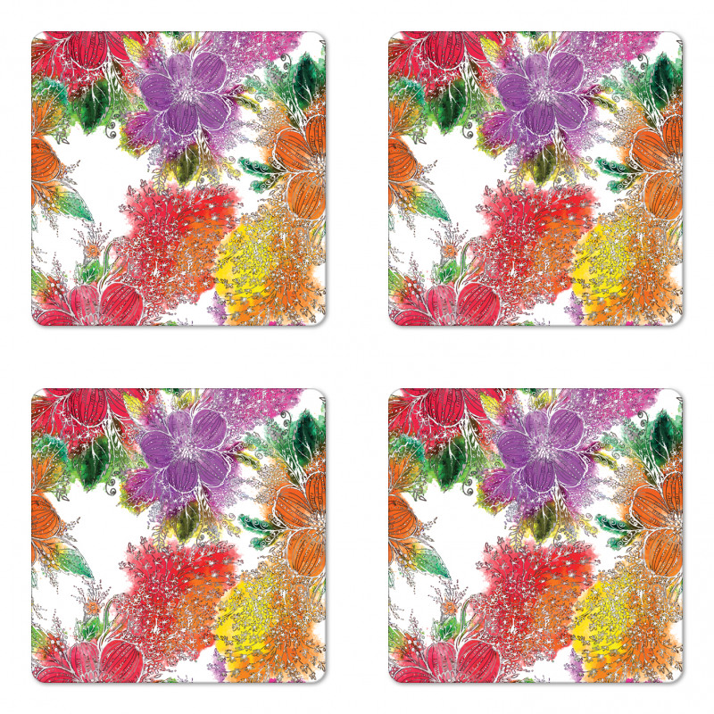 Abstract Colorful Flowers Coaster Set Of Four