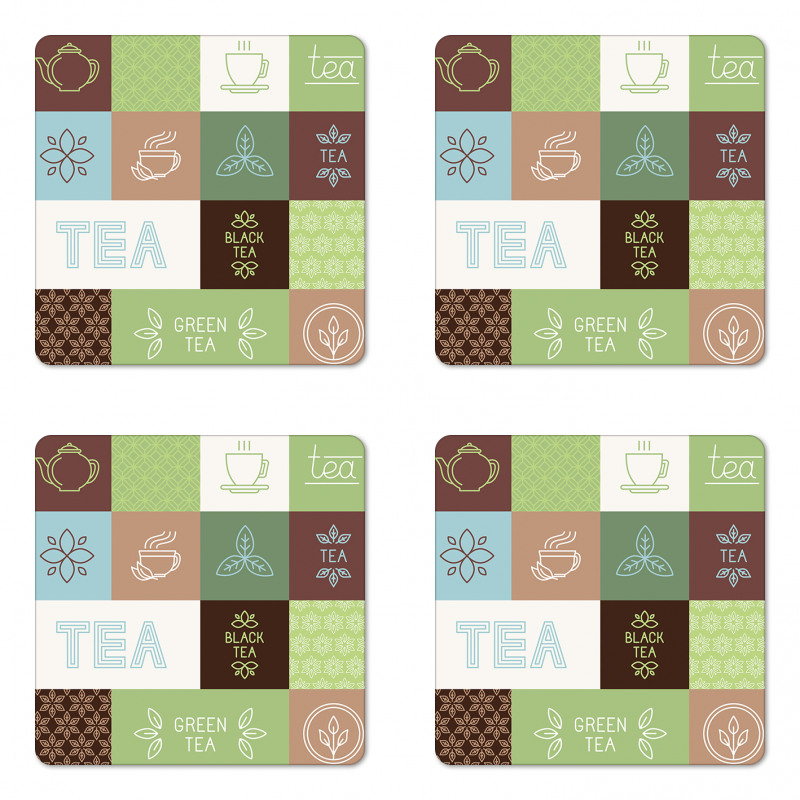 Checkered Tea Images Coaster Set Of Four