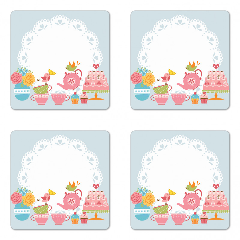 Birds Drinking Tea Coaster Set Of Four