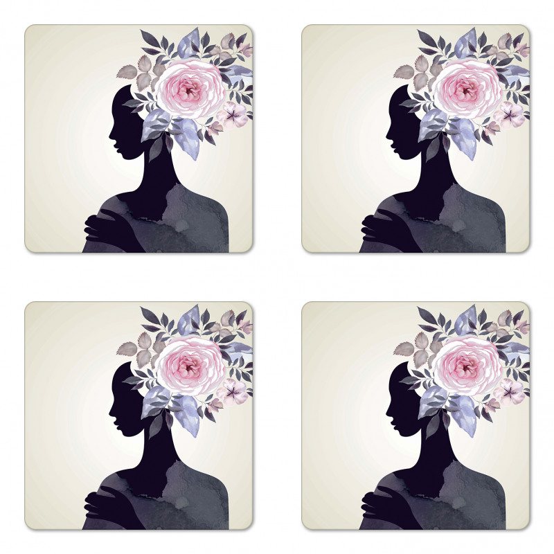 Lady Flower Feminine Coaster Set Of Four