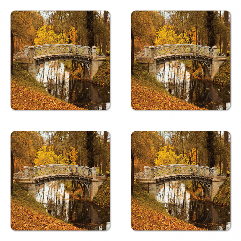 Old Bridge in Fall Forest Coaster Set Of Four