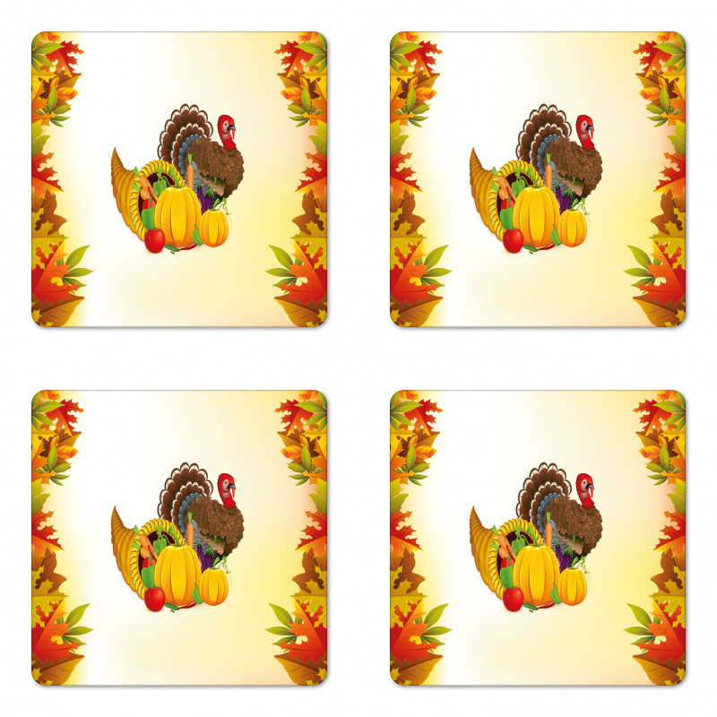 Cornucopia and Poultry Coaster Set Of Four