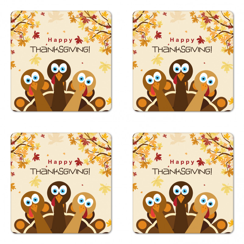 Autumn Leaves Animals Coaster Set Of Four