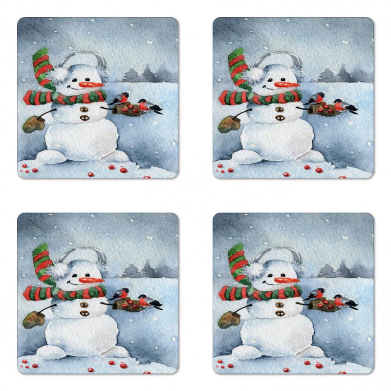 Watercolor Xmas Winter Coaster Set Of Four