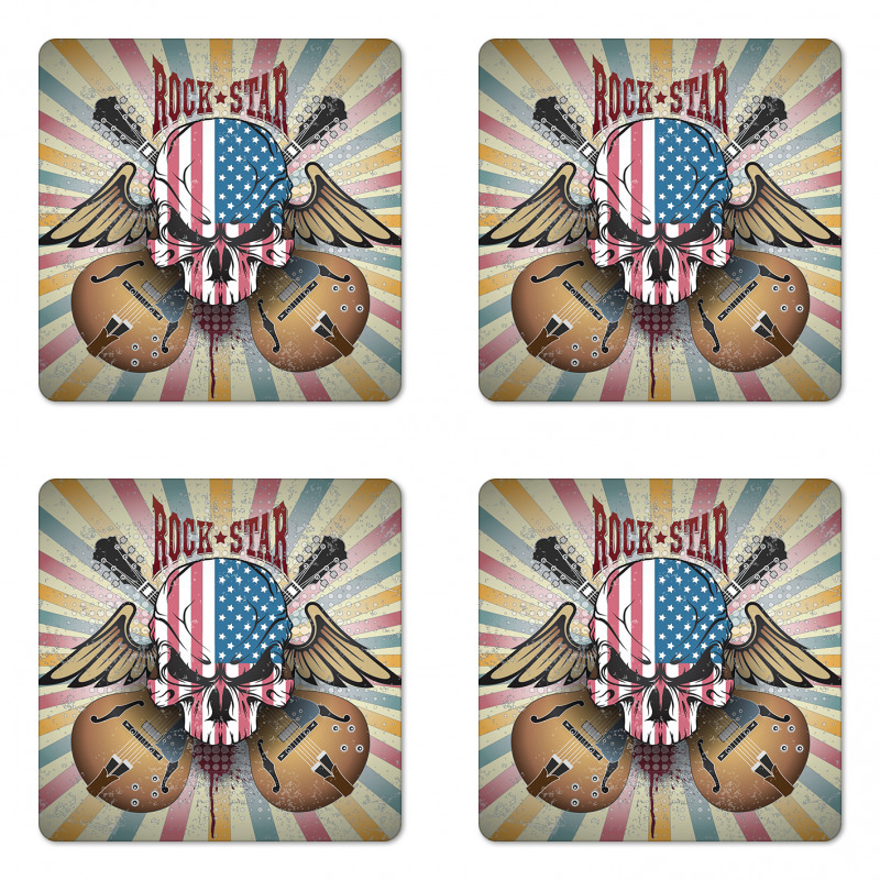 Angry Skull America Flag Coaster Set Of Four