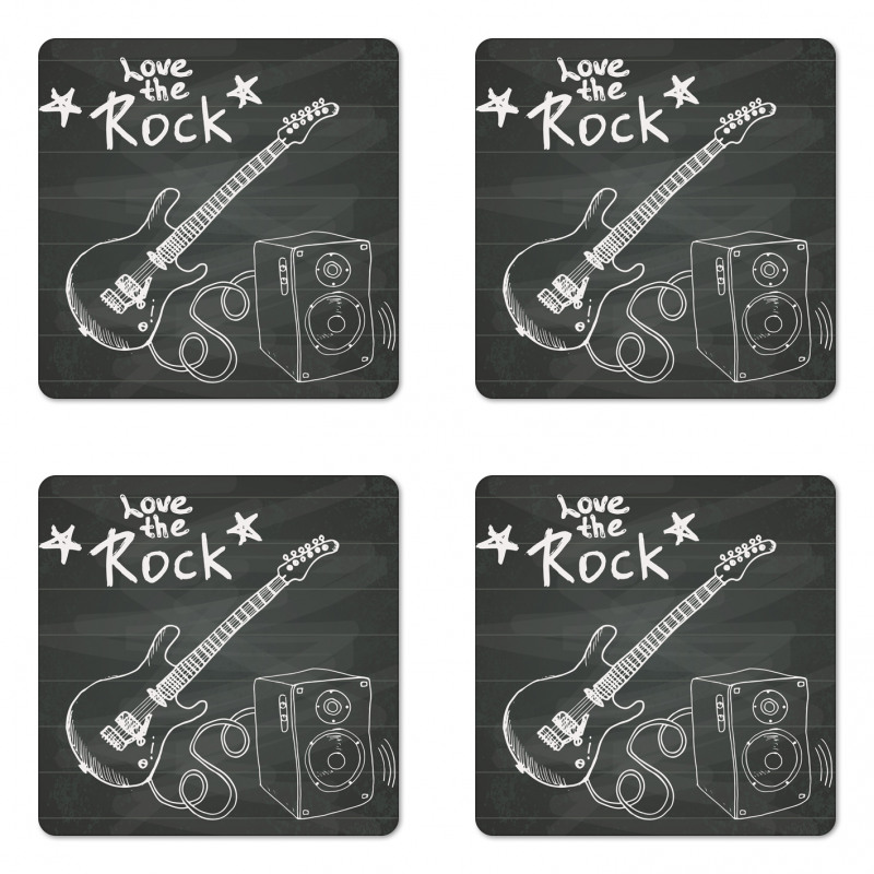 Love Rock Music Sketch Coaster Set Of Four