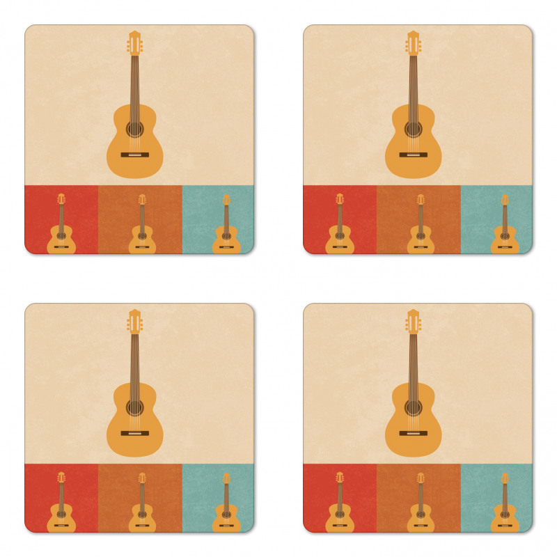 Acoustic Guitars Retro Coaster Set Of Four