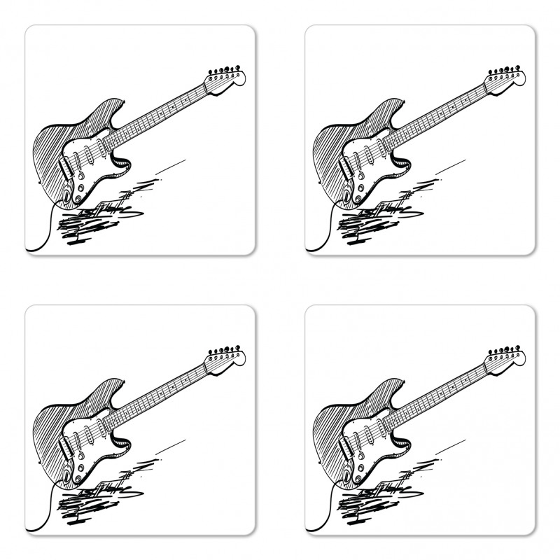 Rock Music Sketch Art Coaster Set Of Four