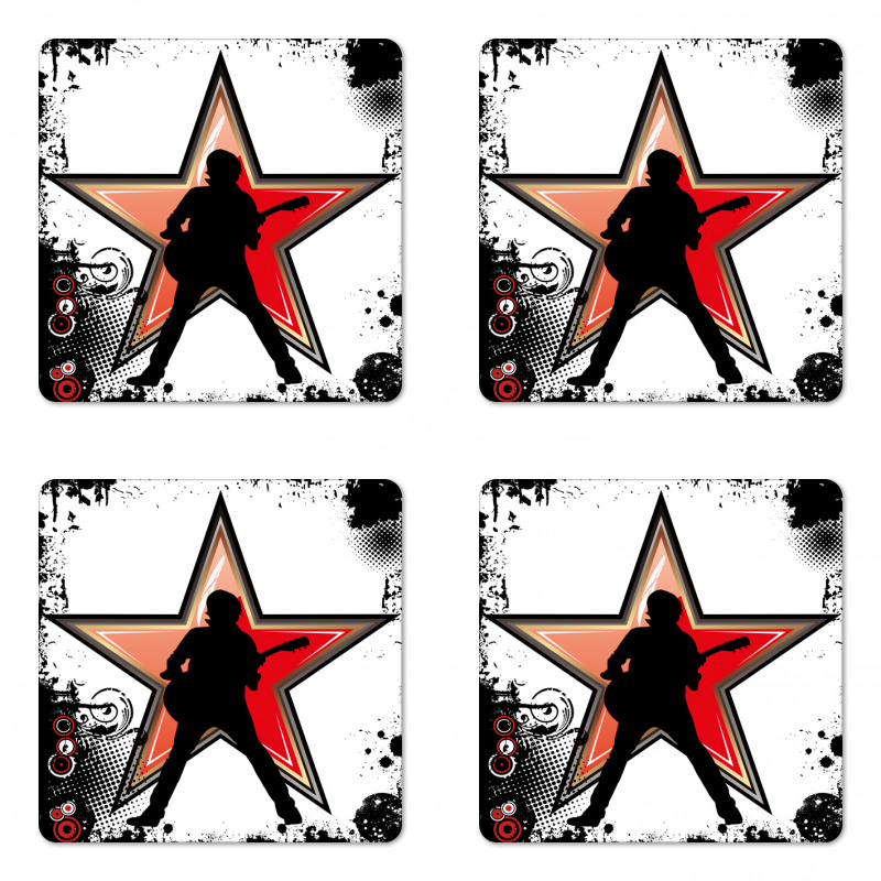 Guitar Player Star Coaster Set Of Four