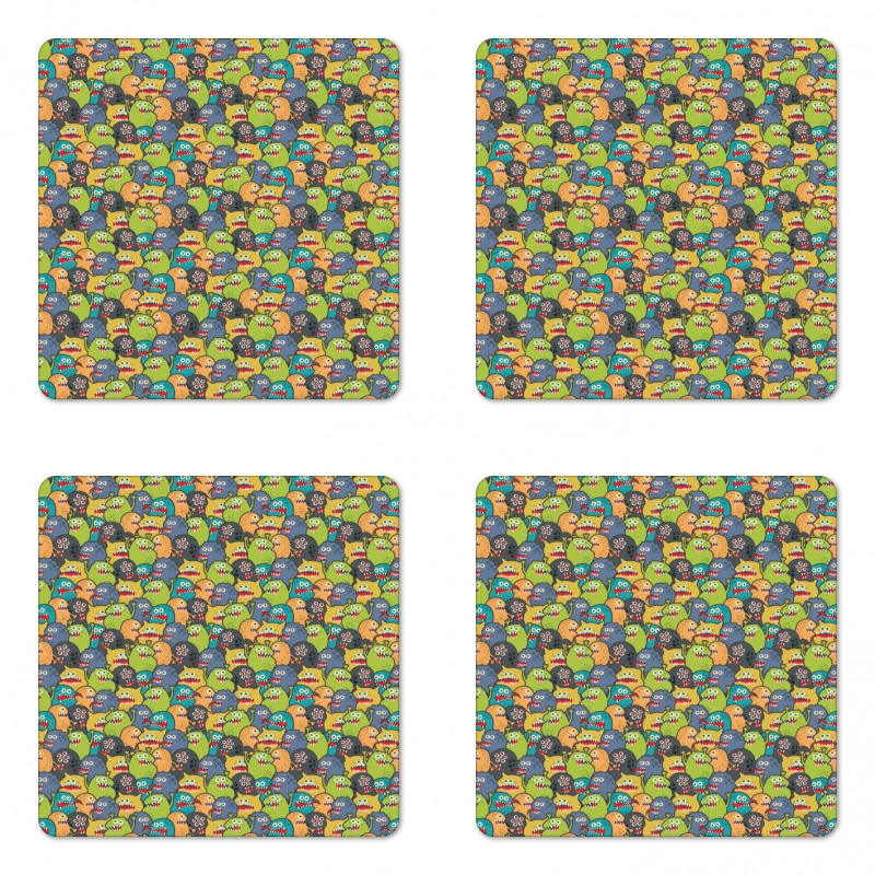 Colorful Monster Crowd Coaster Set Of Four