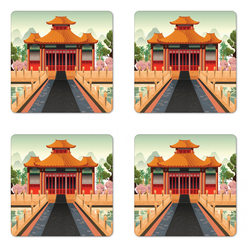 Chinese Building Asia Coaster Set Of Four