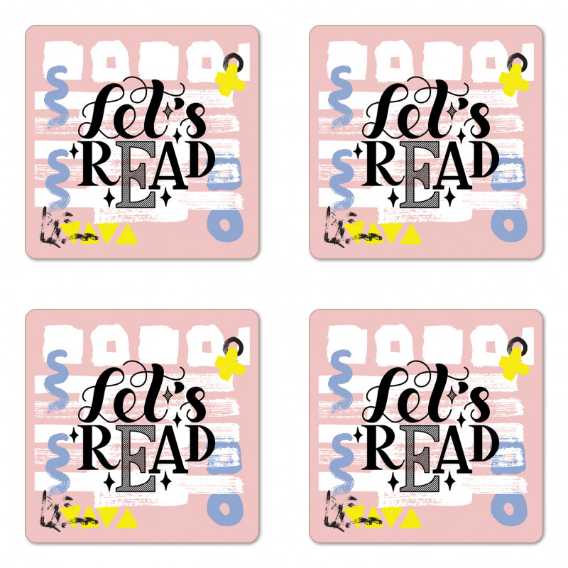 Lets Read Phrase Pastel Coaster Set Of Four