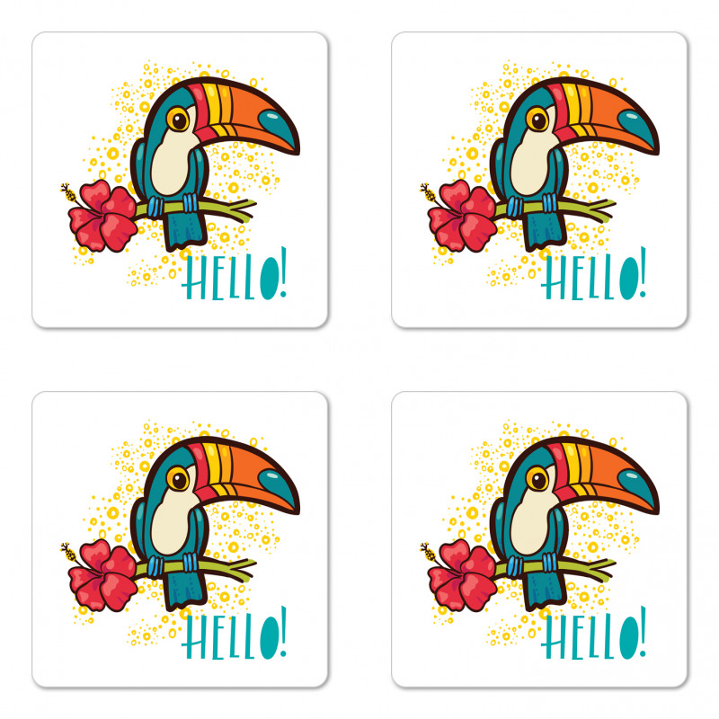 Toucan Bird with Hibiscus Coaster Set Of Four