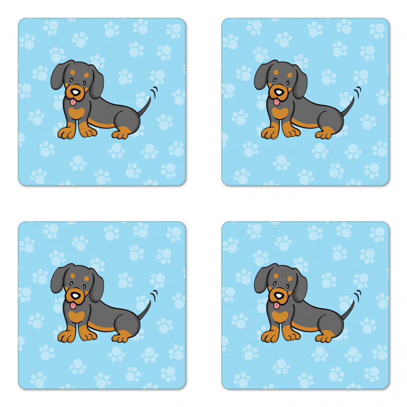 Happy Puppy Cartoon Coaster Set Of Four