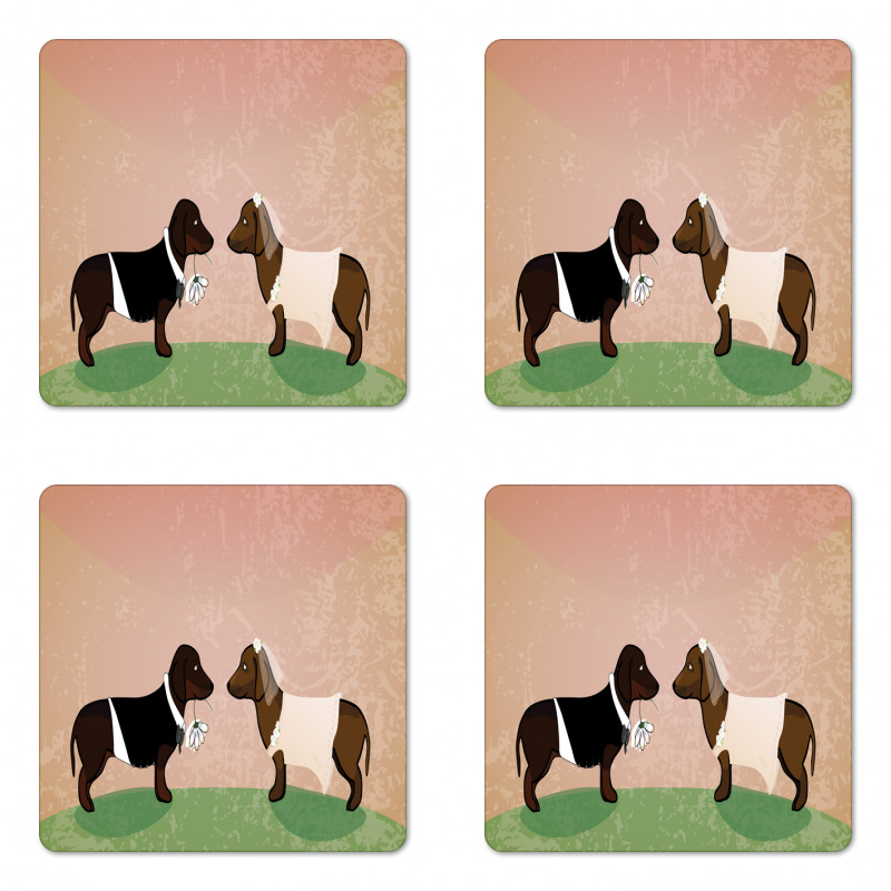 Cartoon Dog Marriage Coaster Set Of Four