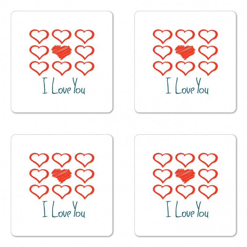 Scribble Red Hearts Coaster Set Of Four