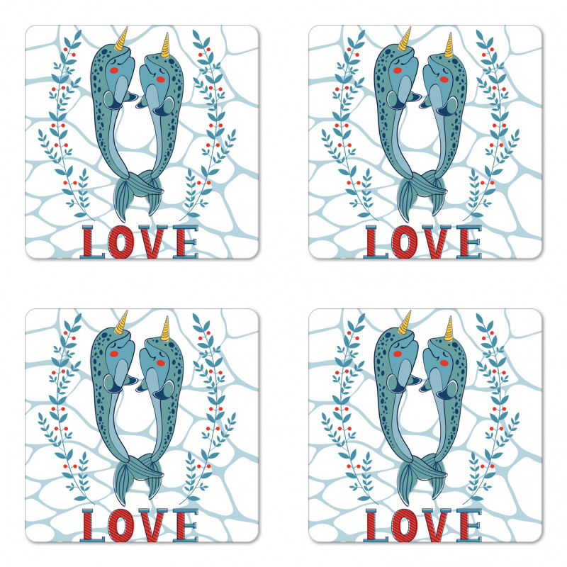 Whales in Love Design Coaster Set Of Four