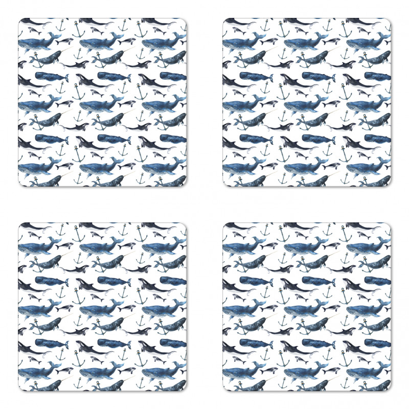 Orcas and Blue Whales Coaster Set Of Four