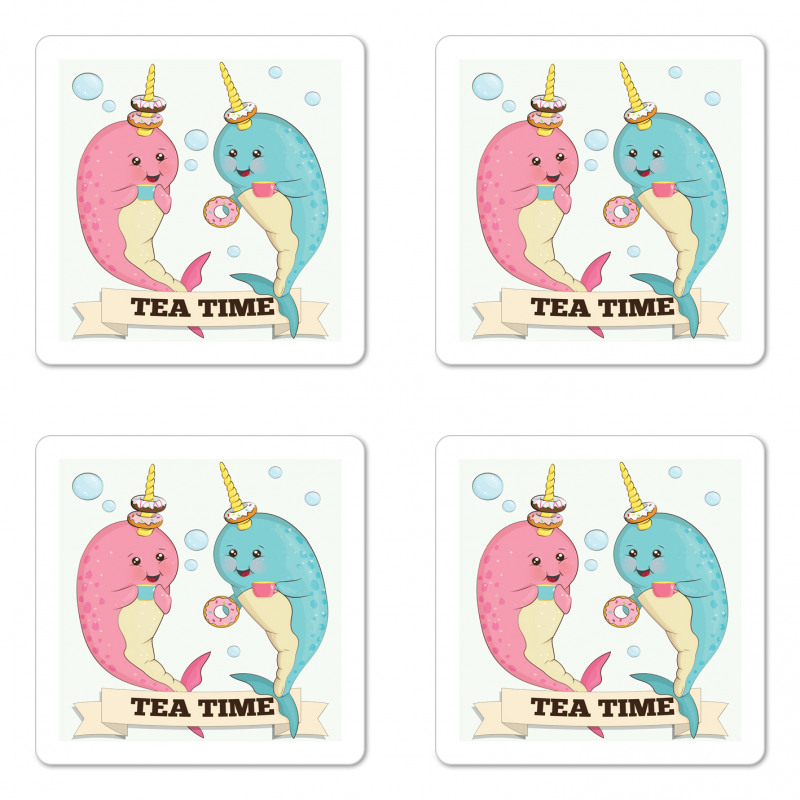 Tea Drinking Whales Coaster Set Of Four