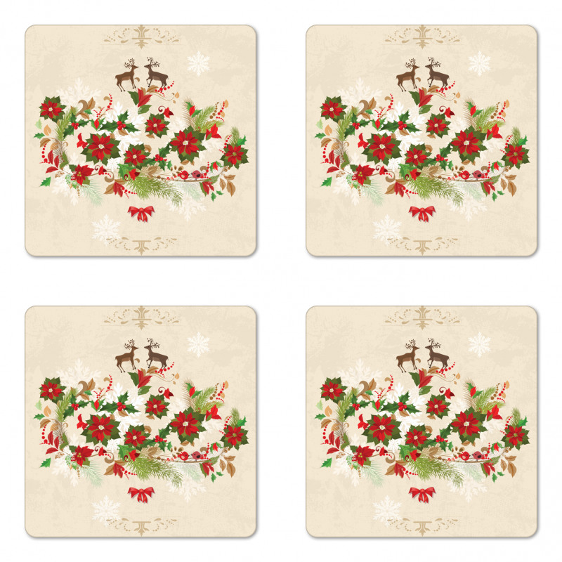 Flower Reindeer Motif Coaster Set Of Four