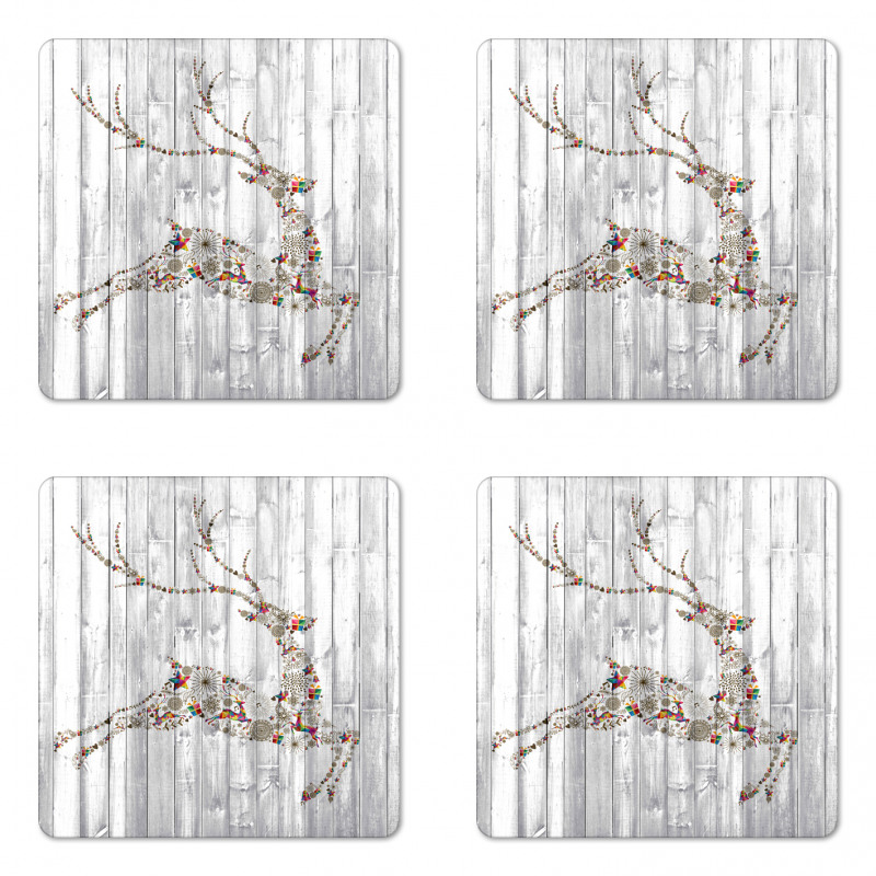 Xmas Animal Rustic Coaster Set Of Four