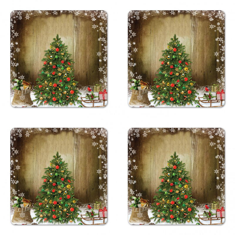 Pine Tree Presents Coaster Set Of Four