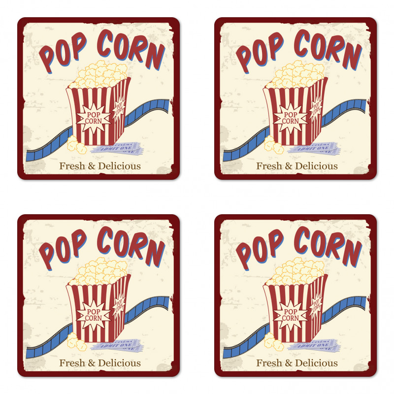 Pop Corn Tickets Coaster Set Of Four