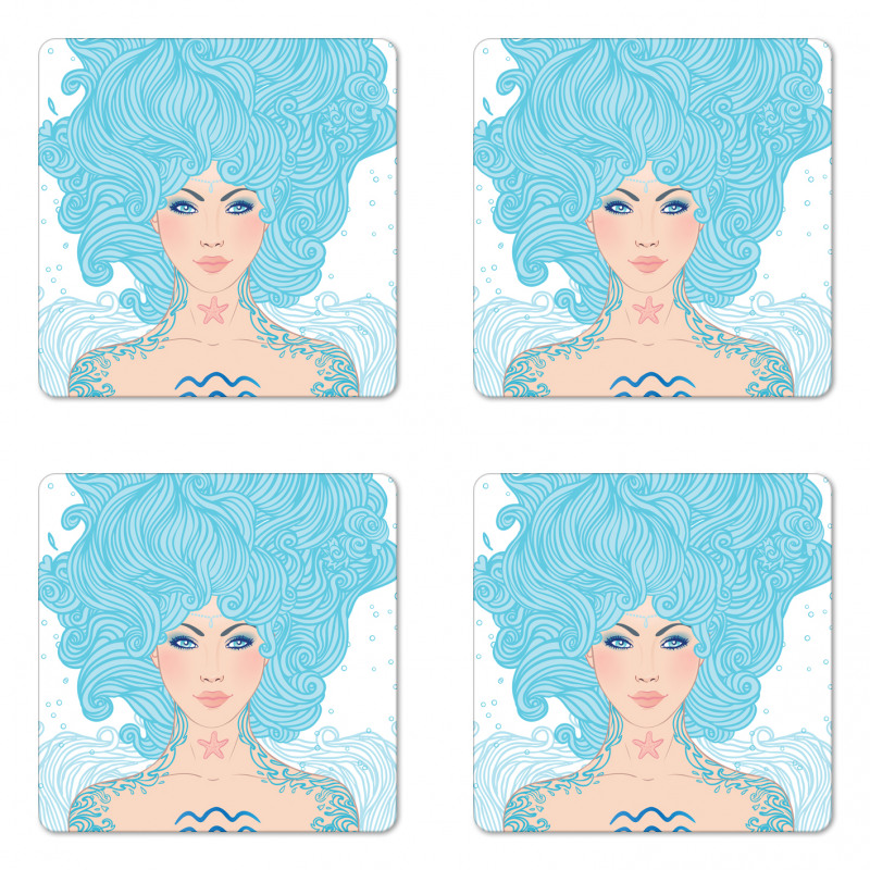 Blue Woman Coaster Set Of Four