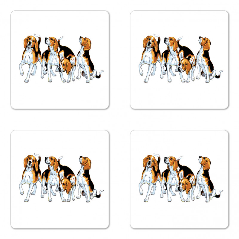 4 Beagle Hounds Play Coaster Set Of Four