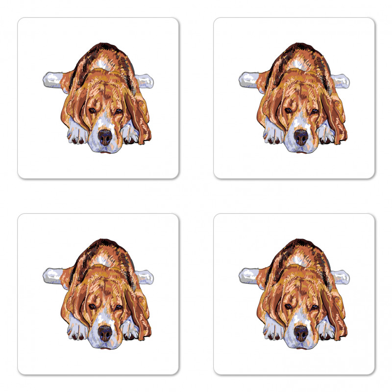 Old Dog Resting Sketch Coaster Set Of Four