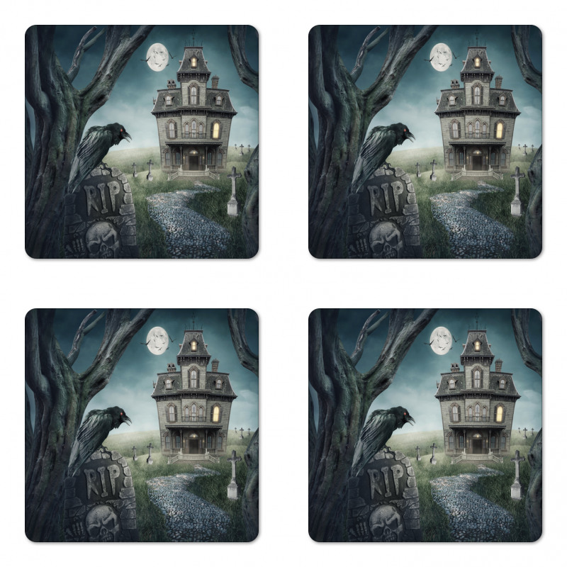 Haunted House Crow Tomb Coaster Set Of Four