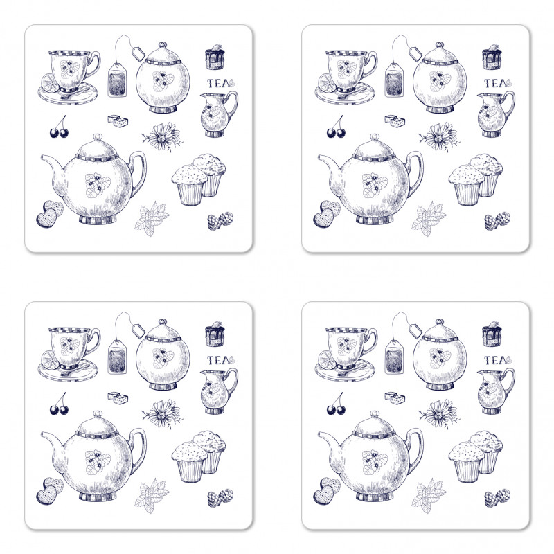 Teapots and Cups Coaster Set Of Four