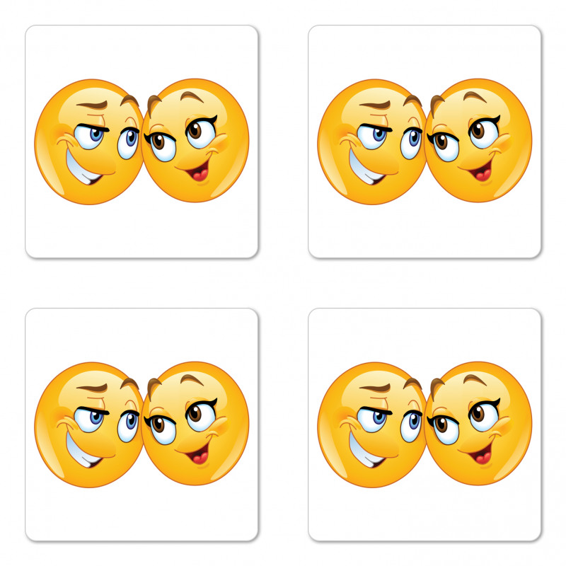 Loving Emoticon Couple Coaster Set Of Four