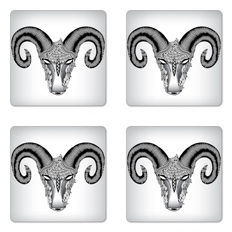 Head of Aries Art Coaster Set Of Four