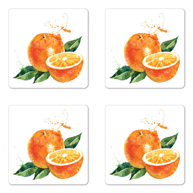 Watercolor Orange Art Coaster Set Of Four